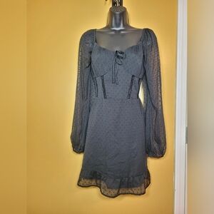 Hollister 90s Y2K Babydoll Smocked Swiss Dot Black Sheer Dress sz L